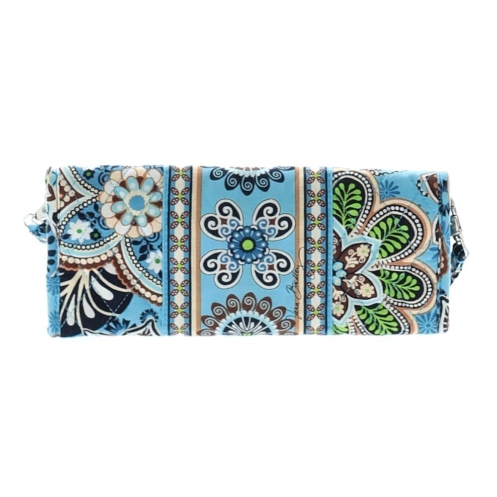 NWOT VERA BRADLEY Bali Blue Sleek Tri-Fold Double Magnet Wallet Clutch Crossbody - Picture 2 of 5
